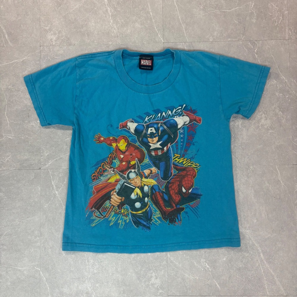 Mad Engine Marvel Avengers Kids Blue Graphic T-Shirt Spider-Man Thor 4032